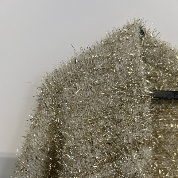 H&M Fuzzy Sparkly Glittery Textured Wide Sleeve Slouchy Cardigan In Beige Gold - Picture 6 of 8